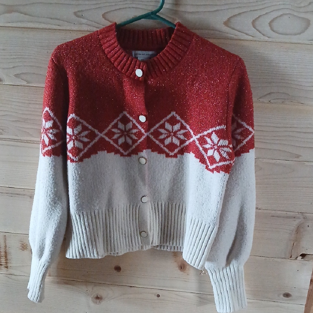 cupcakes & cashmere Red and Cream Nordic Button Cardigan